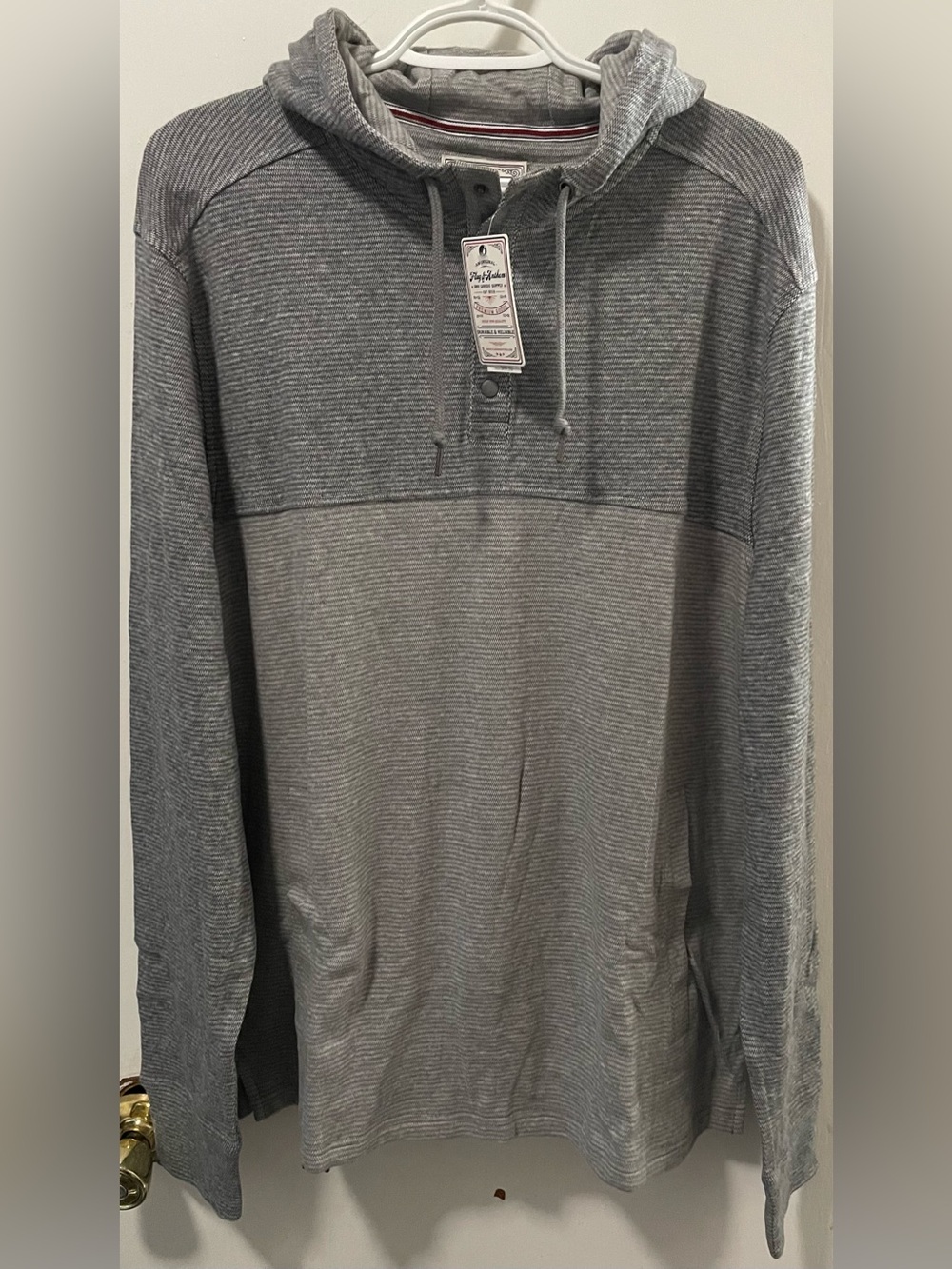 Flag & Anthem Men’s Gray Two-Tone Hooded Pullover Striped Sweatshirt Size Medium